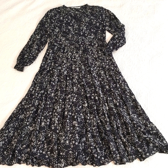 Zara Black & White Floral Peasant Style Midi Dress / Size Small - Picture 4 of 12